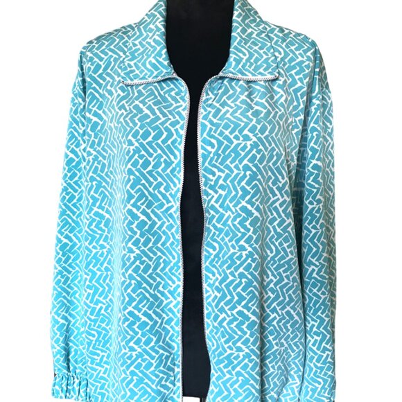 Silver Threads Windbreaker Jacket: Vintage 70s Lightweight Zippered Turquoise L - Picture 5 of 10